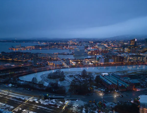 Aerial View Oslo Downtown Skyline Norway Financial District Business Centers — Fotografie, imagine de stoc