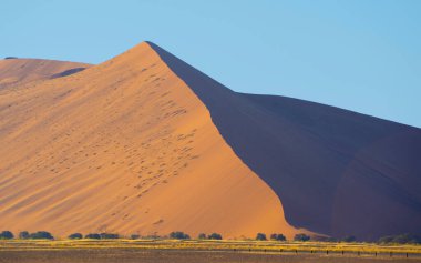 Namib Çölü Safarisi Namibya, Güney Afrika 'da kum tepecikli. Gün batımında doğal manzara. Ünlü turist eğlencesi. Büyük Kanyon 'da kum