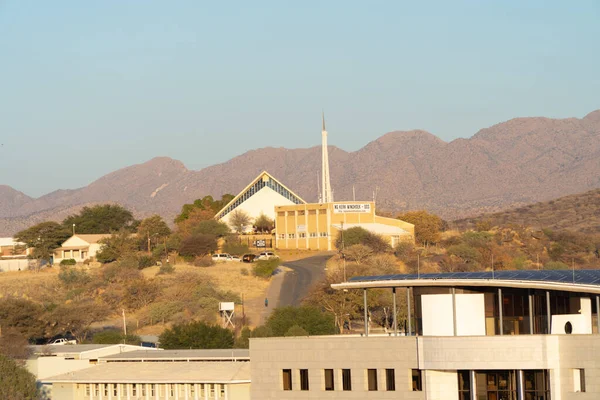 stock image Evangelical Lutheran Church in urban city town of Namibia, South Africa. Tourist attraction