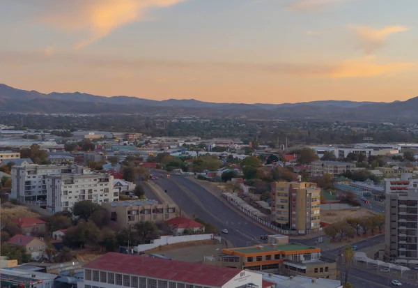 stock image Aerial view of buildings in Windhoek downtown urban city town. Namibia, South Africa.