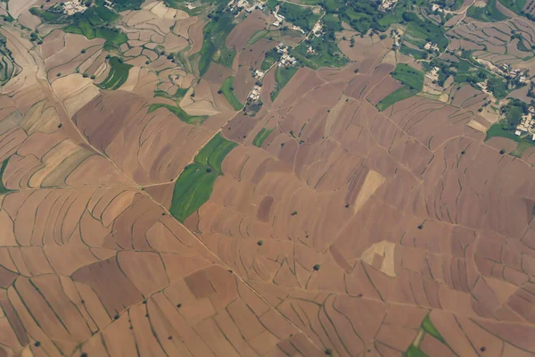 Vista Aérea Superior Terraços Arroz Paddy Campos Agrícolas Verdes Campo — Fotografia de Stock