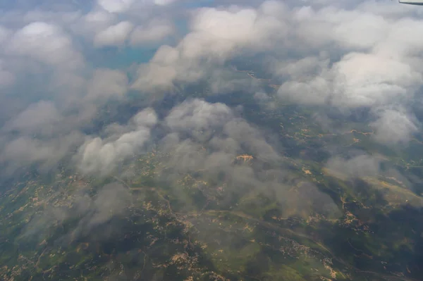 Flygplan Jet Flyger Ovanför Molnen Visa Med Blå Himmel Från — Stockfoto