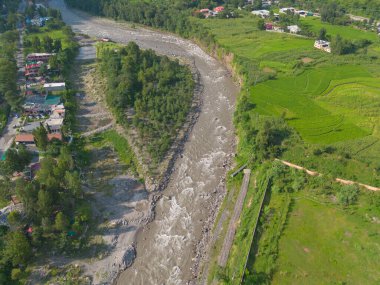 Karakoram yüksek dağ tepelerinin hava manzarası. Doğa manzarası geçmişi, Skardu-Gilgit, Pakistan. Tatilde seyahat.