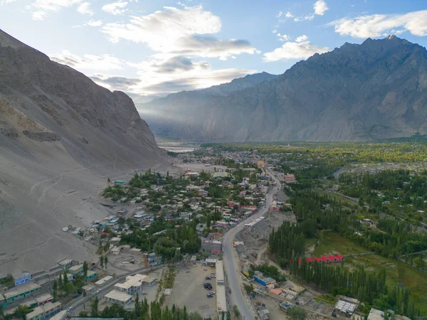 stock image Aerial view of Karakoram high mountain hills. Nature landscape background, Skardu-Gilgit, Pakistan. Travel on holiday vacation.