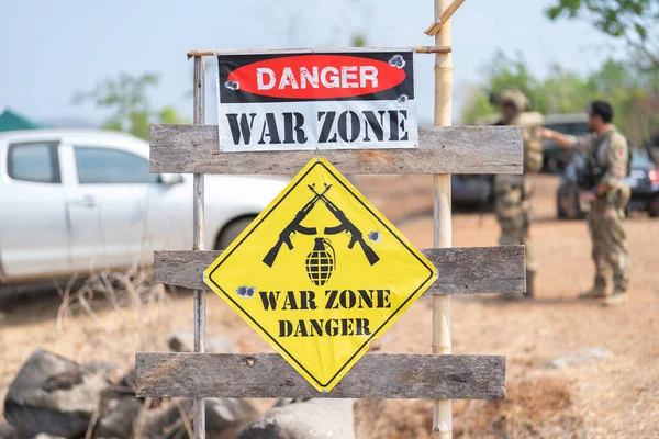 Warning or caution war zone danger sign for army marine corps soldier military war.