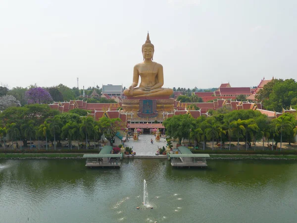 Aerial Top View Giant Golden Buddha Wat Muang Sing Buri — 图库照片