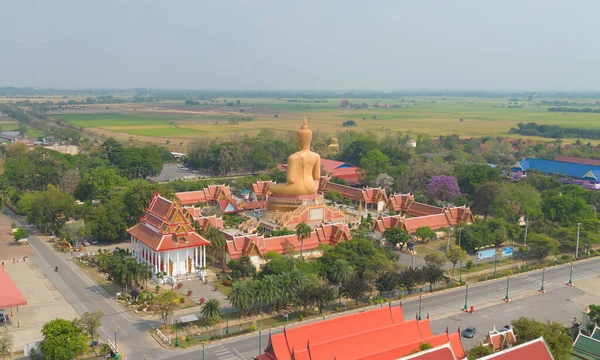 Vista Aerea Dall Alto Giant Golden Buddha Wat Muang Nel — Foto Stock