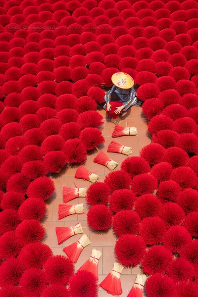 Trabalhador Que Trabalha Com Fundo Textura Padrão Incenso Ásia Vietnã — Fotografia de Stock