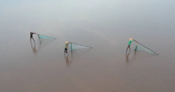 Vietnamlı Balıkçıların Vietnam Sabah Vakti Asya Daki Yansıması Ile Birlikte — Stok fotoğraf