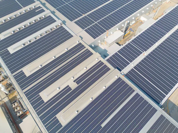 Aerial View Solar Panels Solar Cells Roof Factory Building Rooftop — Stock Photo, Image