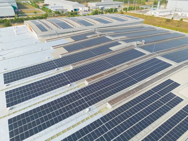 Aerial View Solar Panels Solar Cells Roof Factory Building Rooftop — Photo