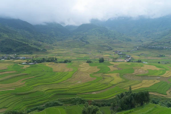 계단식논 시골이나 지역에 농경지 베트남 아시아의 지대인 차이의 공중에서 — 스톡 사진