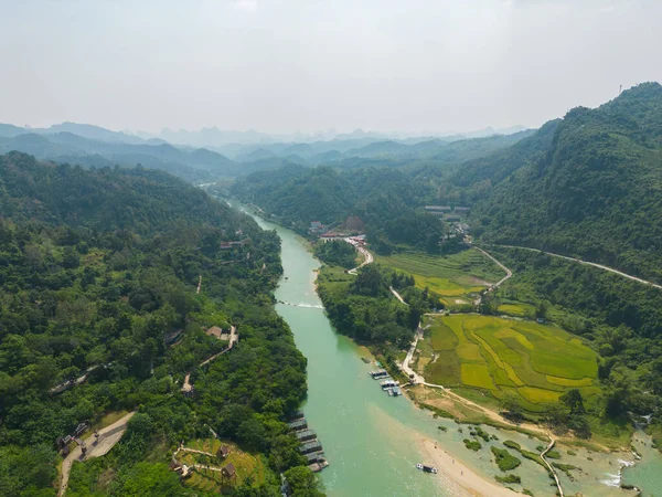 Luftaufnahme Der Ban Gioc Wasserfälle Cao Bang Vietnam Und China — Stockfoto