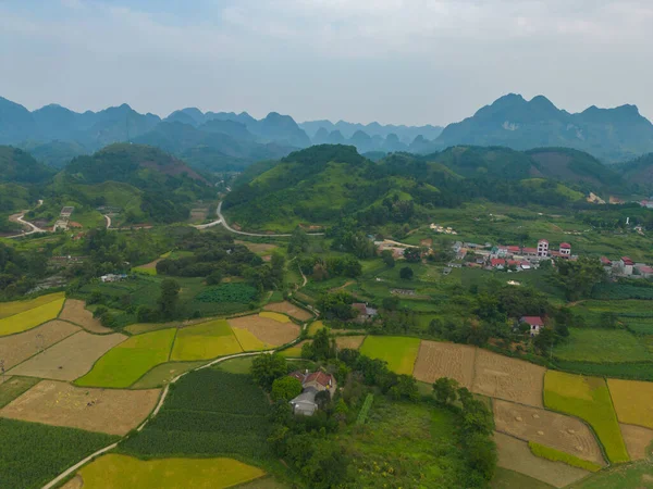 공중에서 새로운 시골이나 지역의 농경지 아시아의 베트남 — 스톡 사진