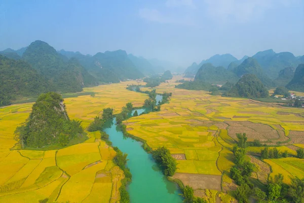 계단식논 시골이나 지역의 농경지 아시아 베트남 국경에 지대등을 공중에서 수있다 — 스톡 사진