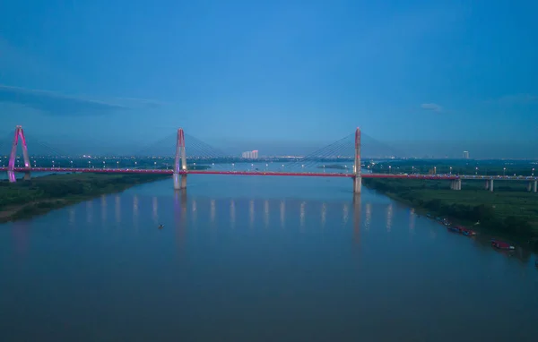 Flygfoto Cau Nhat Tan Cable Bridge Eller Vietnam Japan Friendship — Stockfoto