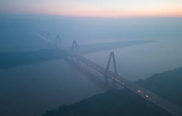Vista Aérea Cau Nhat Tan Cable Bridge Vietnam Japan Friendship — Fotografia de Stock