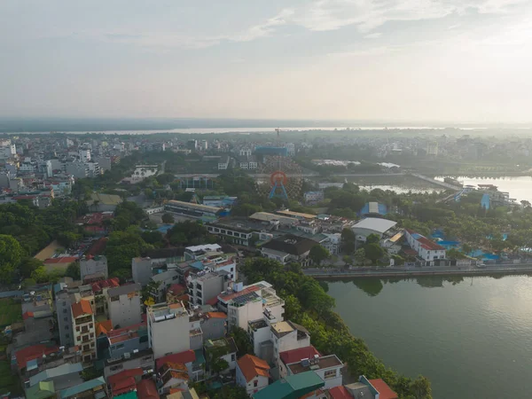 Hanoi Şehir Merkezindeki Skyline Vietnam Daki Dönme Dolabın Havadan Görüntüsü — Stok fotoğraf