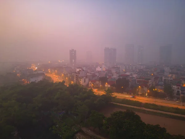 Luftaufnahme Der Skyline Der Innenstadt Von Hanoi Mit Nebel Vietnam — Stockfoto