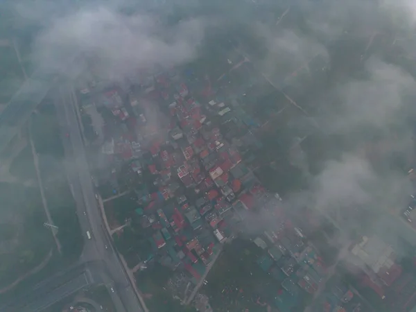 Luchtfoto Van Hanoi Downtown Skyline Met Mist Vietnam Financieel District — Stockfoto