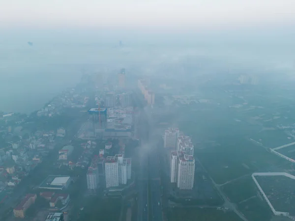 Vista Aérea Hanoi Downtown Skyline Con Niebla Vietnam Distrito Financiero — Foto de Stock