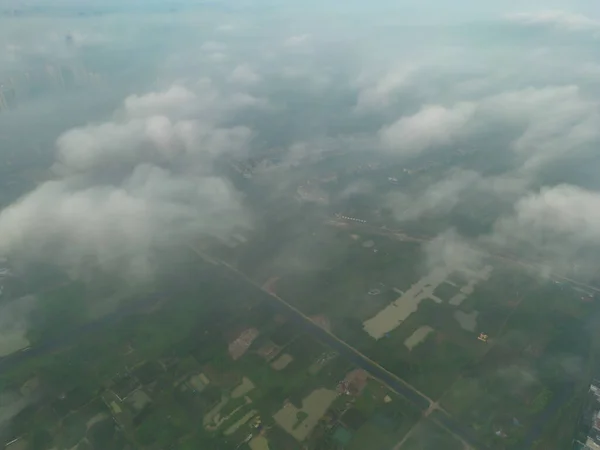 Luftaufnahme Der Skyline Der Innenstadt Von Hanoi Mit Nebel Vietnam — Stockfoto