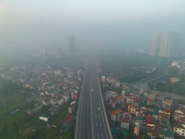 Légi Felvétel Hanoi Belvárosáról Ködös Köddel Vietnam Pénzügyi Negyed Üzleti — Stock Fotó