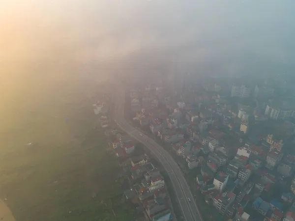 Widok Lotu Ptaka Hanoi Downtown Skyline Mgłą Wietnam Dzielnica Finansowa — Zdjęcie stockowe