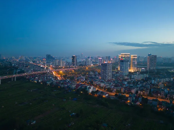 Hanoi Şehir Merkezinin Havadan Görüntüsü Skyline Vietnam Finansal Bölge Asya — Stok fotoğraf
