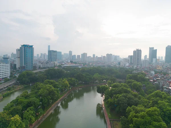 Vista Aérea Hanói Downtown Skyline Com Jardim Verde Parque Vietnã — Fotografia de Stock