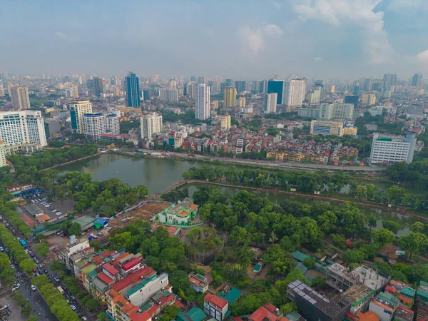 Widok Lotu Ptaka Hanoi Downtown Skyline Zielonym Ogrodem Wietnam Dzielnica — Zdjęcie stockowe