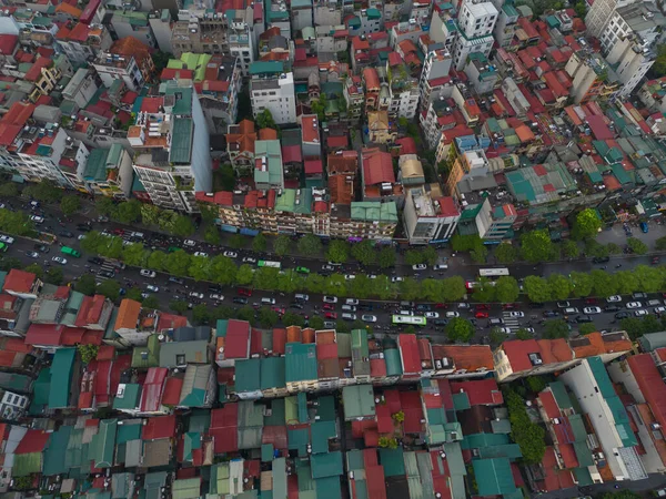 Flygfoto Över Bostadsområde Tak Bostadsutveckling Ovanifrån Högst Upp Fastigheter Hanoi — Stockfoto