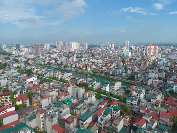 주택가 지붕의 공중에서 도시의 양식은 과같다 위에서 베트남 하노이에 부동산입니다 — 스톡 사진