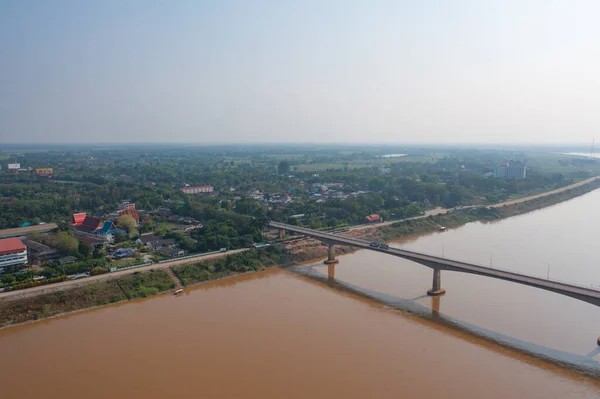 Luftaufnahme Der Thailändischen Laos Brücke Über Den Mekong Mit Grünem — Stockfoto