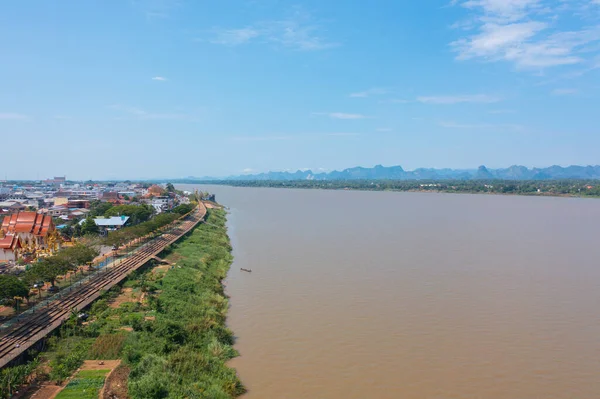 Yeşil Dağ Tepeli Mekong Nehri Nin Havadan Görünüşü Ubon Ratchathani — Stok fotoğraf