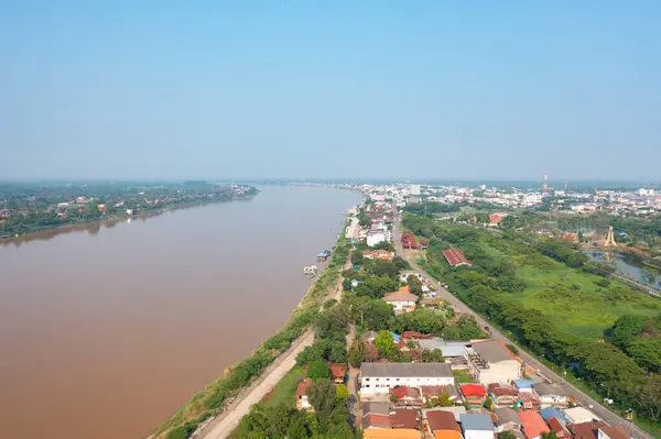 Flygfoto Över Mekong River Med Grön Berg Kulle Natur Landskap — Stockfoto