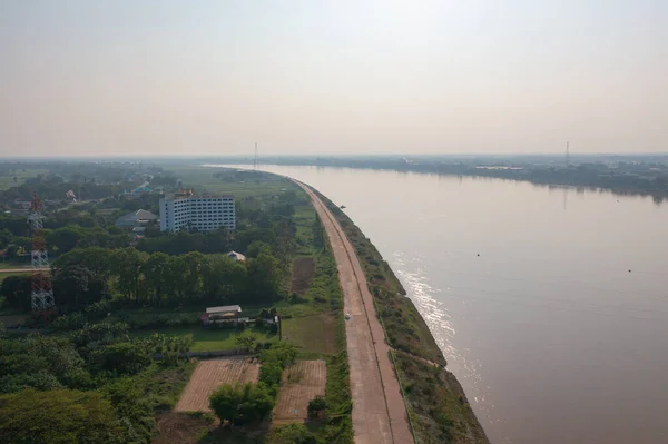 Yeşil Dağ Tepeli Mekong Nehri Nin Havadan Görünüşü Ubon Ratchathani — Stok fotoğraf