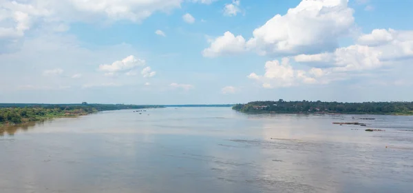 stock image Aerial view of Mekong River with green mountain hill. Nature landscape background in Ubon Ratchathani, Thailand and Laos.