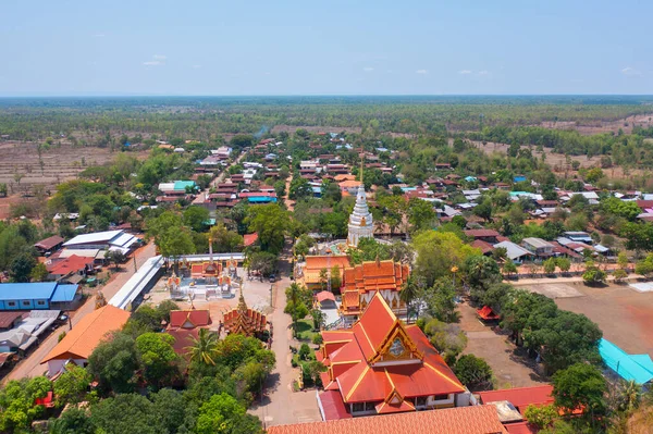 Aerial Top View Isan Pagoda Buddhist Temple Bangkok Urban City — Stock Photo, Image