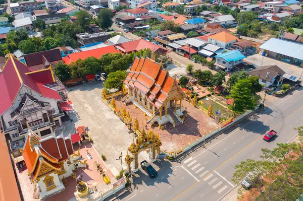 Vista Aérea Pagoda Isan Templo Budista Cerca Bangkok Una Ciudad —  Fotos de Stock
