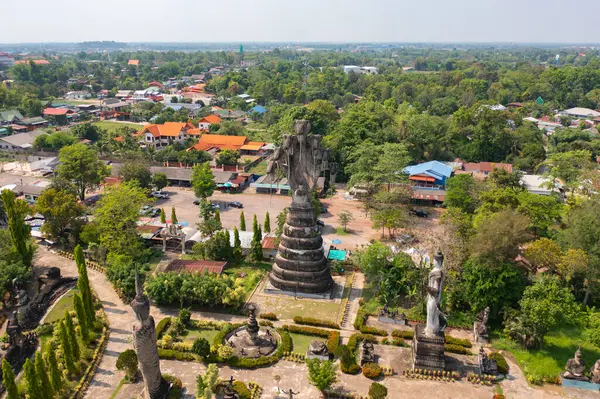 Flygfoto Över Sala Keoku Sculptures Park Isan Pagoda Buddhistisk Tempel — Stockfoto