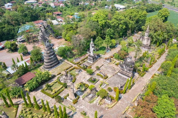 Vista Aérea Superior Parque Esculturas Sala Keoku Pagode Isan Templo — Fotografia de Stock