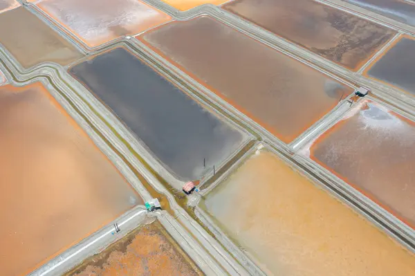 Aerial View Natural Sea Salt Ponds Lake Sea Farm Field — Fotografia de Stock