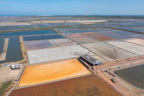 Aerial View Natural Sea Salt Ponds Lake Sea Farm Field — Stockfoto