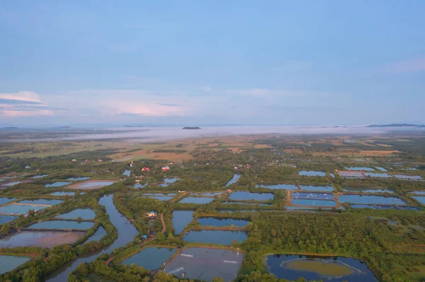 Aerial View Natural Sea Salt Ponds Lake Sea Farm Field — Stock Photo, Image