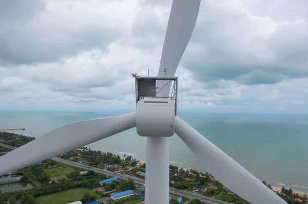 Aerial View Wind Turbines Windmills Farm Field Sea Shore Beach — Stock Photo, Image