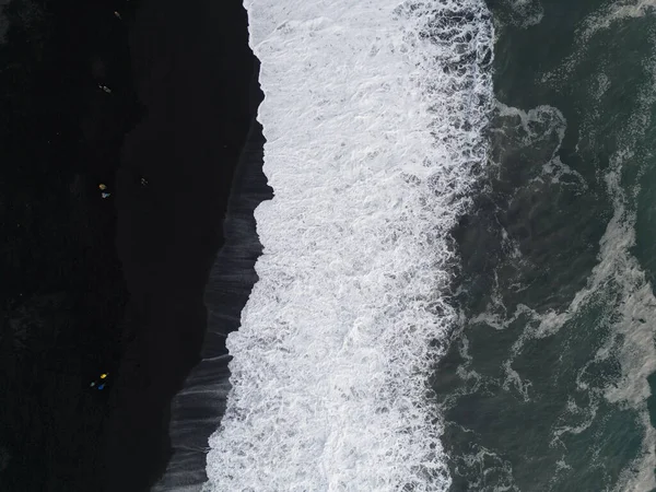 Aerial Top View Wave Black Sand Beach Reynisfjara Iceland — Stock Photo, Image