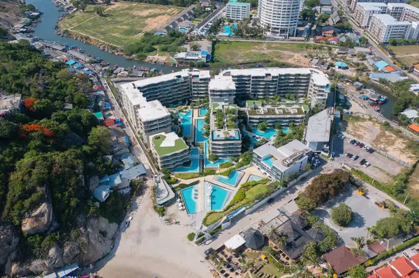 Uitzicht Vanuit Lucht Het Zwembad Het Dak Van Het Hotelresort — Stockfoto