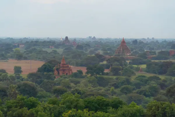 Bovenaanzicht Vanuit Lucht Van Birmese Tempels Van Bagan City Vanuit — Stockfoto