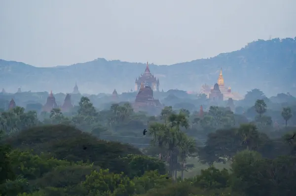 Aerial Top View Burmese Temples Bagan City Balloon Unesco World — Stock Photo, Image
